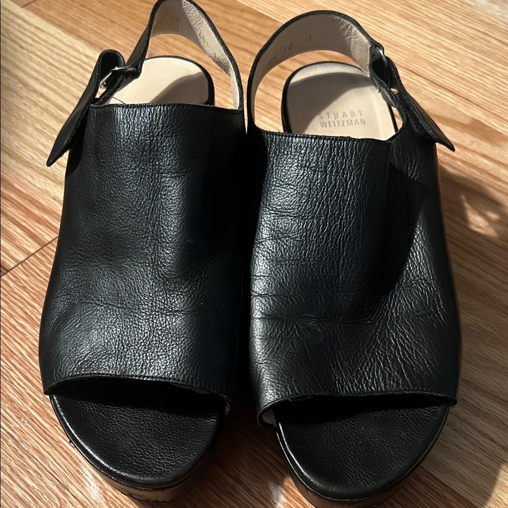 Stuart Weitzman 10 black peep toe platform shoes size 10 M